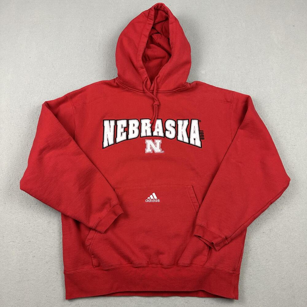 Nebraska Cornhuskers Hoodie Sweatshirt Men Medium Red NCAA Football Adidas M
